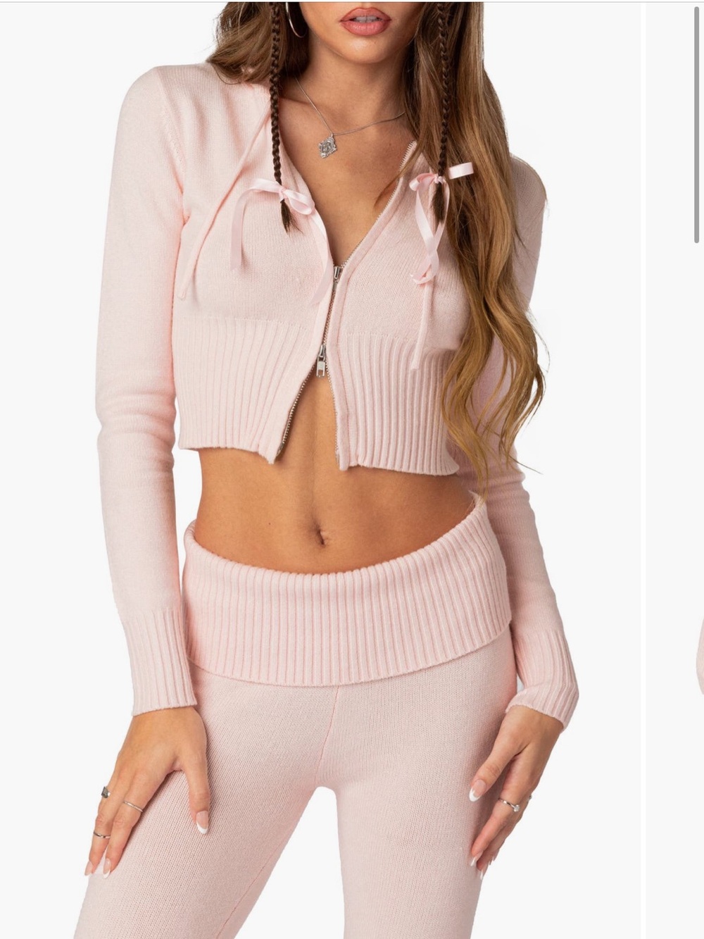 Edikted Desiree Knitted Hooded Cardigan, Pink, S